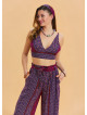 Lace Up Open Back Adjustable Purple Floral Blouse 4648